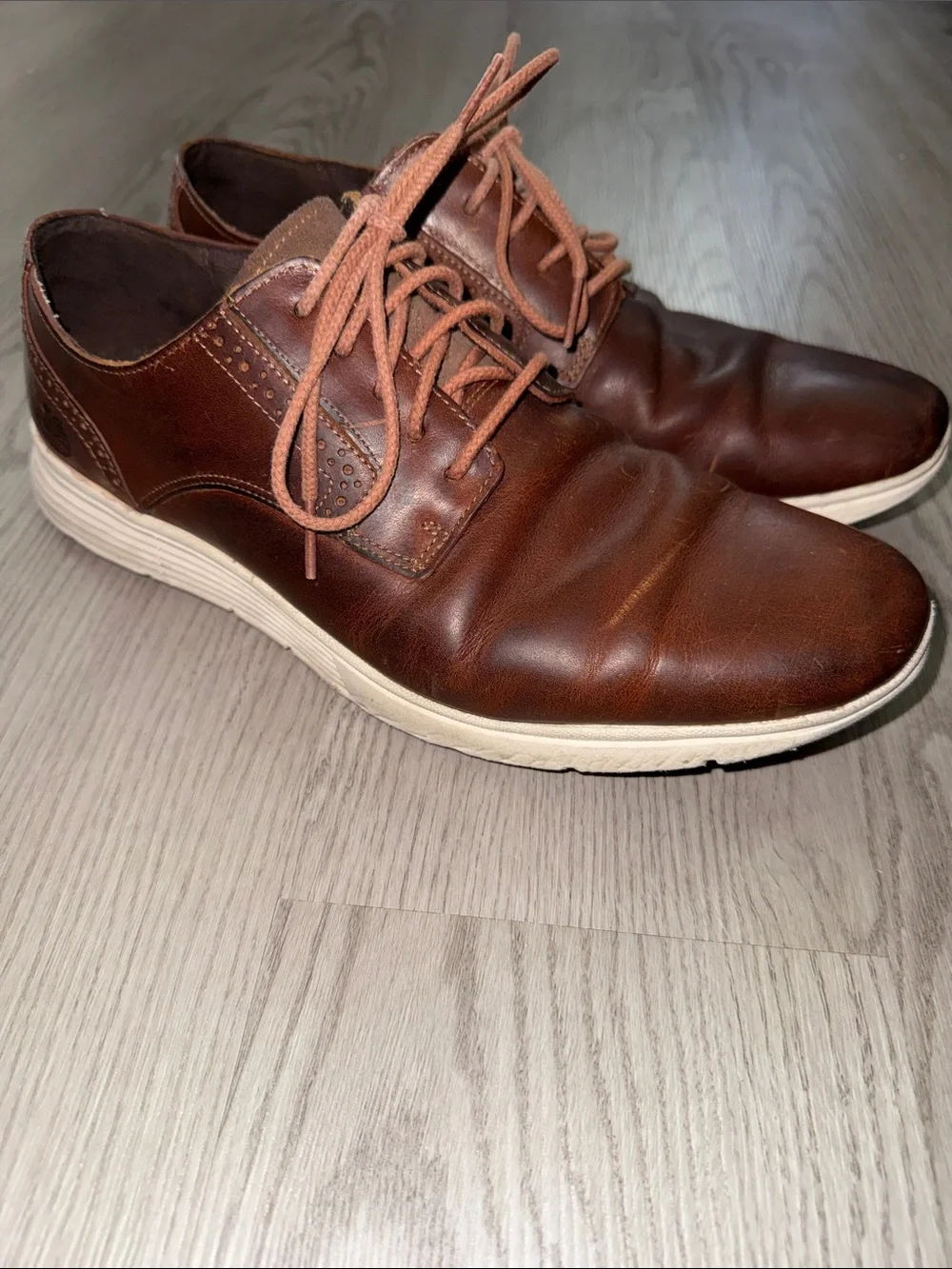 Timberland Brown Leather Lace-Up Derby with White Sole
